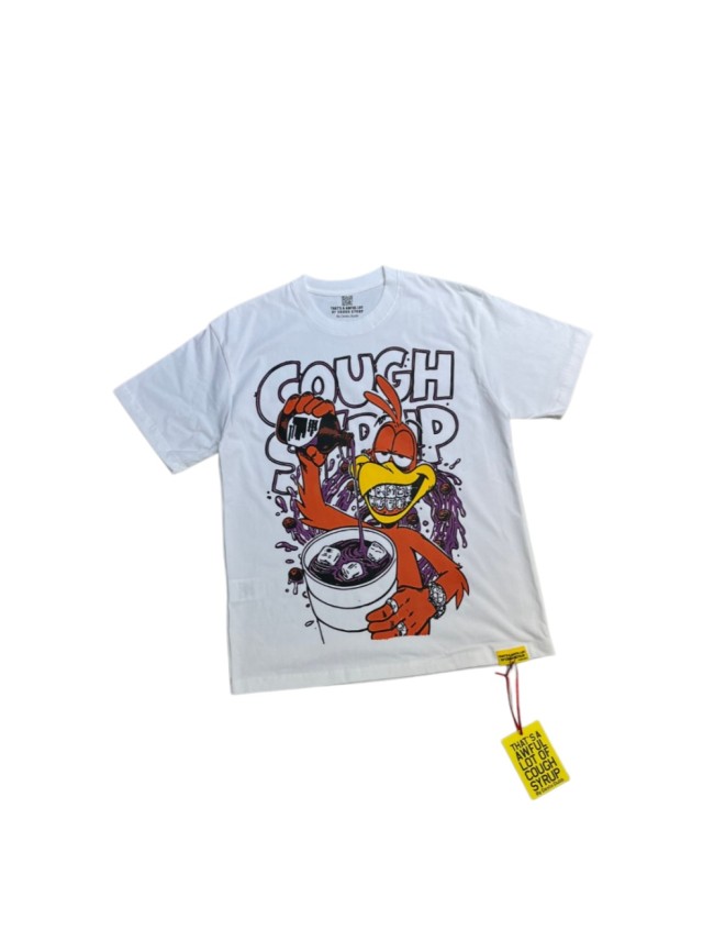 Retro Cartoon Streetwear Bright White Tone Hip Hop Rooster Character Syrup Bottle Splashing Liquid Vintage Graffiti Art Print T-Shirt 29344157