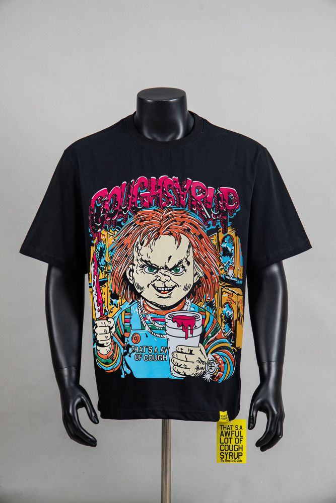 Horror Hip Hop Streetwear Front Chucky Doll Knife Syrup Cup Drip Graffiti Letter Cartoon Print Oversized T-Shirt 29344001