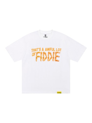 Y2K Neutral Fashion Front Minimal Pill Capsule Built Letter Print Back Thick Orange Font Stacked Phrase Graphic Oversized T-Shirt 29343929