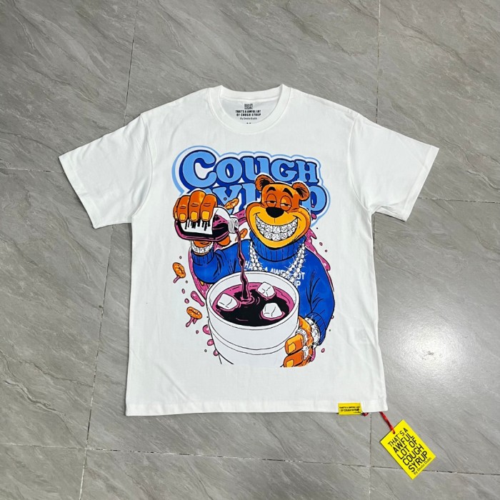 Cartoon Hip Hop Streetwear Front Honey Bear Diamond Grill Teeth Chain Watch Pouring Purple Syrup Ice Cup Drip Print T-Shirt 2 colors 29344042