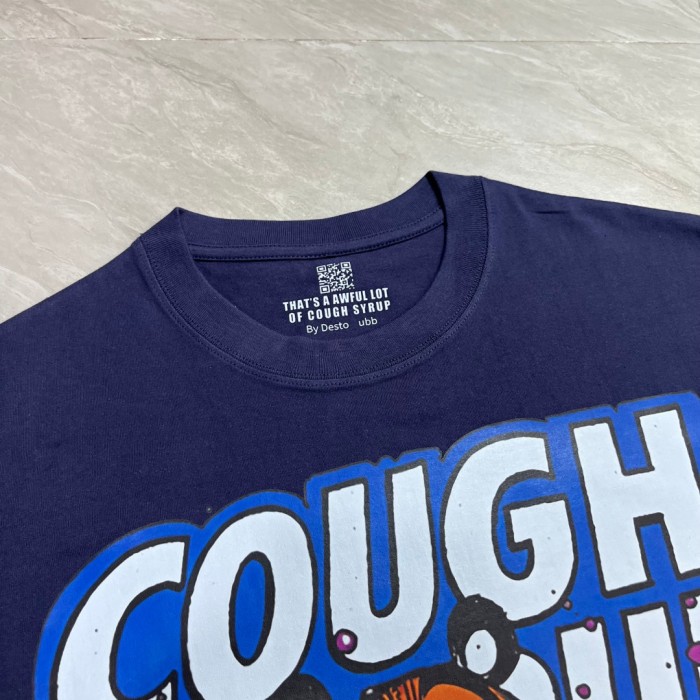 West Coast Casual Fashion Solid Navy Blue Laid Back Tiger Mascot Pour Syrup Graffiti Bubble Font Print T-Shirt 29344147