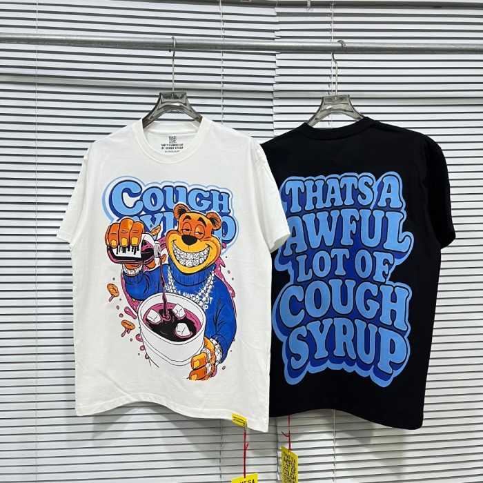 Cartoon Hip Hop Streetwear Front Honey Bear Diamond Grill Teeth Chain Watch Pouring Purple Syrup Ice Cup Drip Print T-Shirt 2 colors 29344042