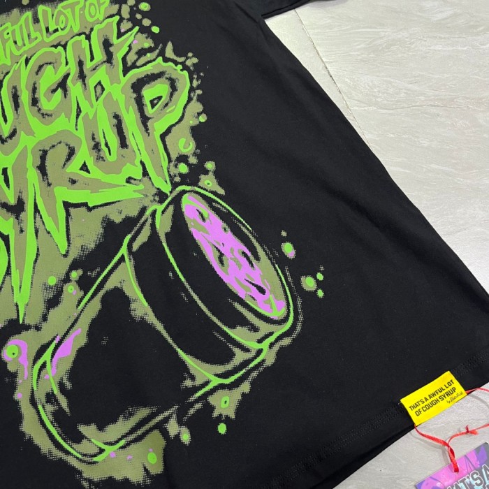 Dark Grunge Streetwear Front Splatter Paint Toxic Green Jagged Graffiti Letter Overturned Cup Purple Liquid Print Oversized T-Shirt 29343950