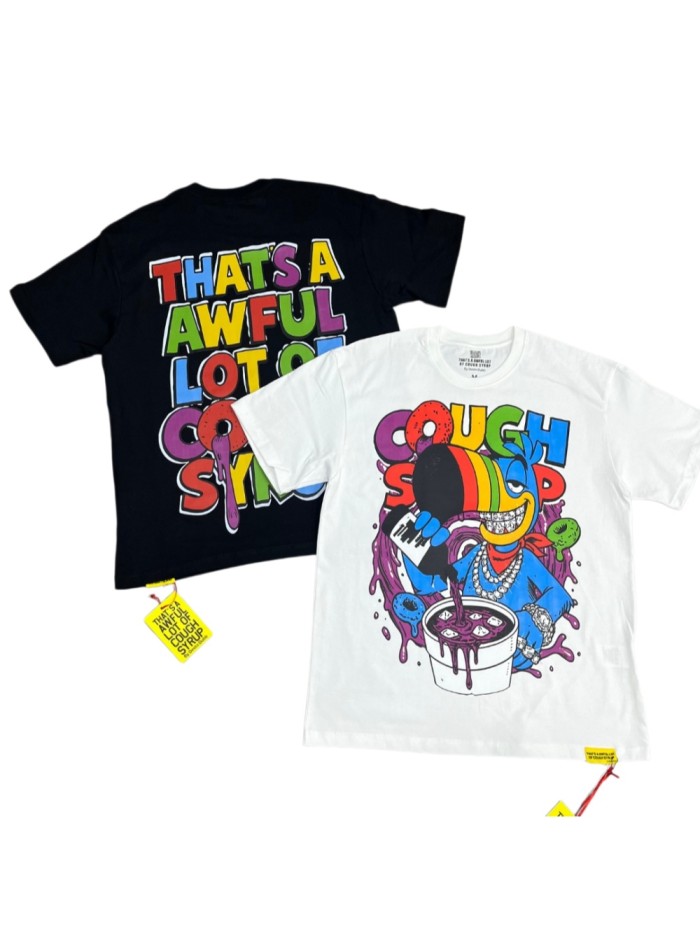 Cartoon Hip Hop Streetwear Front Multicolor Toucan Bird Grill Teeth Jewelry Pouring Purple Syrup Cup Drip Rainbow Letter Print T-Shirt 2 colors 29344027