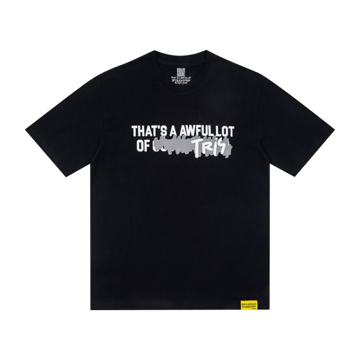 Minimal Hip Hop Streetwear Front Crossed Out Text TRY Graffiti Block Letter Print Back Stacked Bold Block Slogan Graphic Oversized T-Shirt 2 colors 29343909