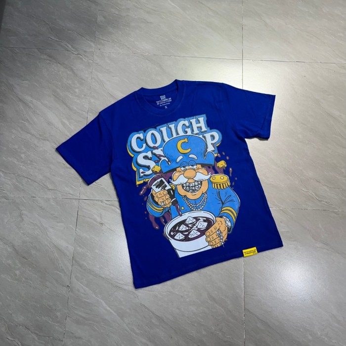 West Coast Casual Fashion Bright Royal Blue Captain Mascot Pour Syrup Graffiti Bubble Font Print T-Shirt 29344090