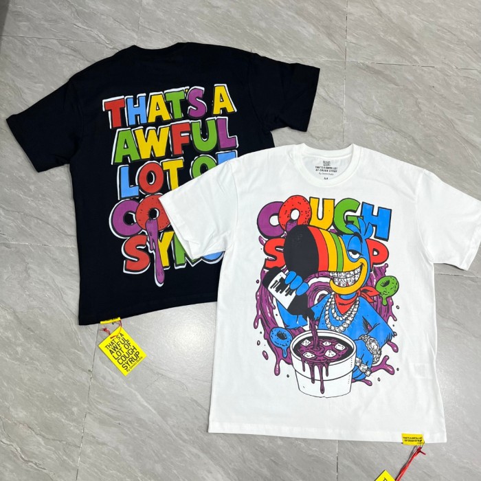 Cartoon Hip Hop Streetwear Front Multicolor Toucan Bird Grill Teeth Jewelry Pouring Purple Syrup Cup Drip Rainbow Letter Print T-Shirt 2 colors 29344027