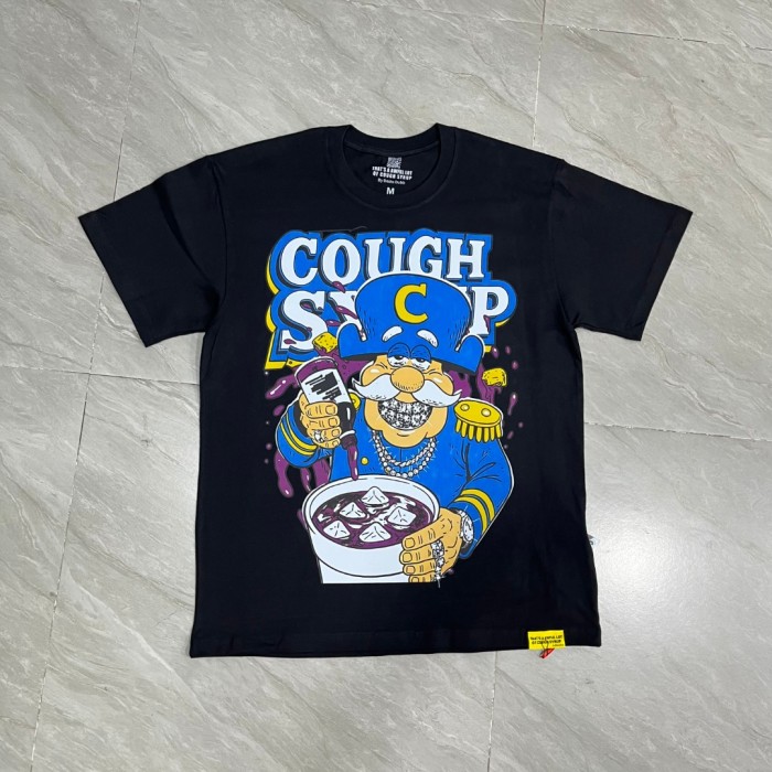 Cartoon Hip Hop Streetwear Front Captain Character Pouring Purple Syrup Bowl Bottle Chain 3D Outline Letter Graphic Oversized T-Shirt 2 colors 29344019