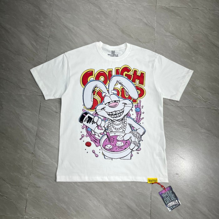 West Coast Casual Fashion Front Laid Back Cartoon Rabbit Hip Hop Jewelry Syrup Pouring Graffiti Bubble Letter Print 2 colors T-Shirt 29344059