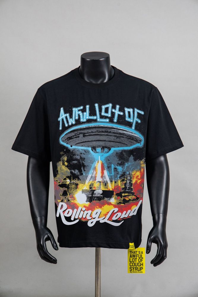 Hip Hop Streetwear Front Neon Light Bulb Outline Text Ufo Spaceship Abduct Burning City Vintage Cosmic Sky Print Oversized T-Shirt 29344003