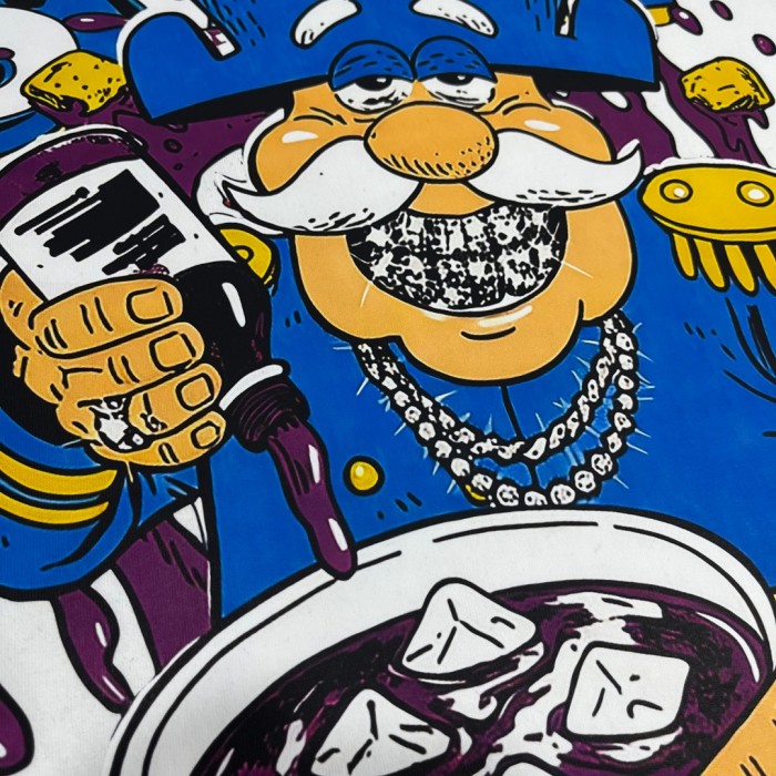 Cartoon Hip Hop Streetwear Front Captain Character Pouring Purple Syrup Bowl Bottle Chain 3D Outline Letter Graphic Oversized T-Shirt 2 colors 29344019