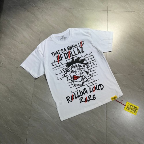 0s Grunge Hip Hop Streetwear Solid White Brick Wall Background Cartoon Face Graffiti Red Strike Through Text T-Shirt 29344169