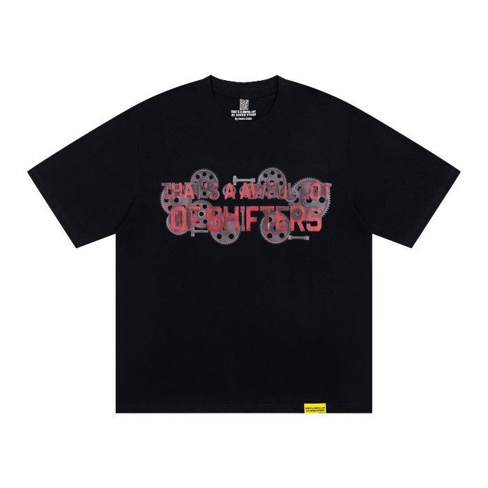 Y2K Industrial Retro Street Front Rust Mechanical Gear Overlay Faded Gradient Typography Print T-Shirt 2 colors 29344071