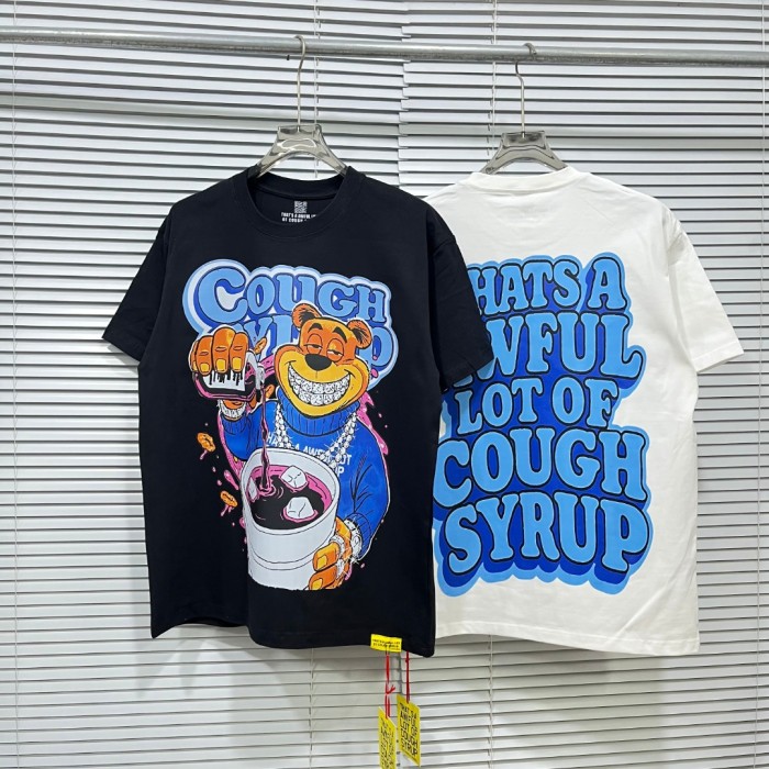 Cartoon Hip Hop Streetwear Front Honey Bear Diamond Grill Teeth Chain Watch Pouring Purple Syrup Ice Cup Drip Print T-Shirt 2 colors 29344042