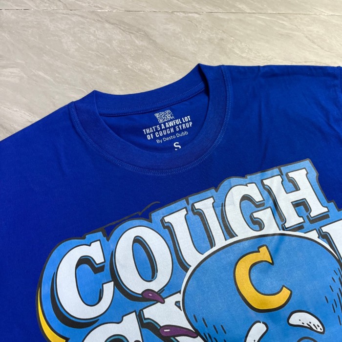 West Coast Casual Fashion Bright Royal Blue Captain Mascot Pour Syrup Graffiti Bubble Font Print T-Shirt 29344090