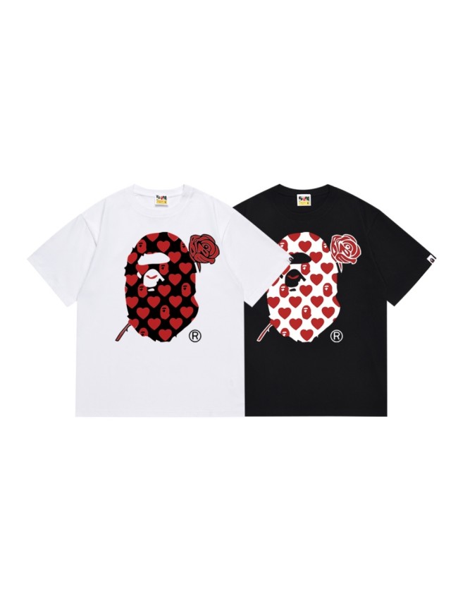 Red Rose Heart Letter Ape Head Print Tee 2 colors 29345616