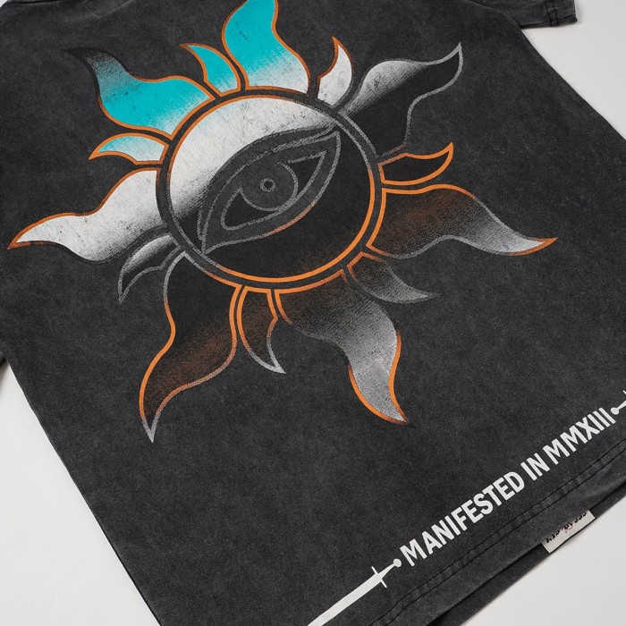 Retro Alien Streetwear Front Space Warrior UFO Vintage Comic Gothic Letter Print Back Gradient Sun Eye Symbol T-Shirt 2 colors 29345673