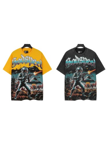 Retro Alien Streetwear Front Space Warrior UFO Vintage Comic Gothic Letter Print Back Gradient Sun Eye Symbol T-Shirt 2 colors 29345673