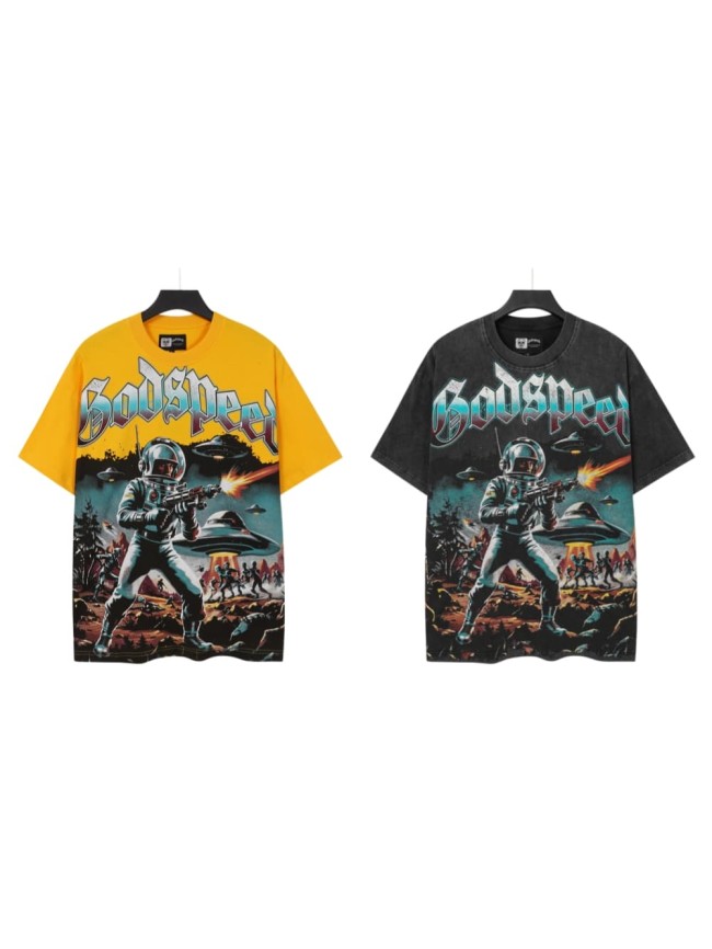 Retro Alien Streetwear Front Space Warrior UFO Vintage Comic Gothic Letter Print Back Gradient Sun Eye Symbol T-Shirt 2 colors 29345673