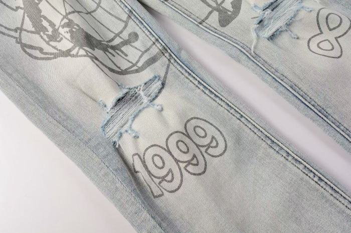1:1 quality version Ripped Earth Outline 1999 Print Washed Jeans 29345268
