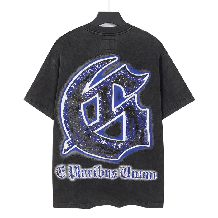 Retro Sci Fi Streetwear Front Vintage Alien Landing Comic Scene Gothic Letter Print Back Blue Outline Speckled GS Logo T-Shirt 2 colors 29345652