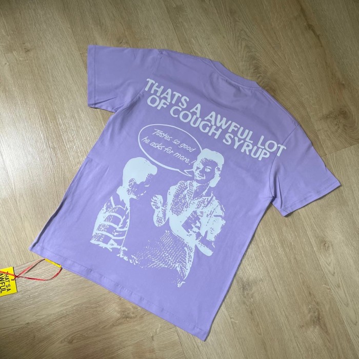 Y2K Retro Street Front Vintage Medicine Label Text Back Mother Child Cartoon Art Print T-Shirt 29345287