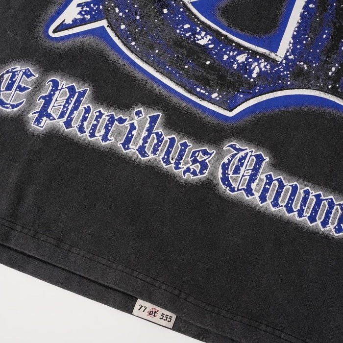 Retro Sci Fi Streetwear Front Vintage Alien Landing Comic Scene Gothic Letter Print Back Blue Outline Speckled GS Logo T-Shirt 2 colors 29345652