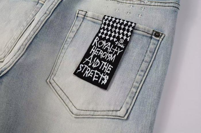 1:1 quality version Ripped Earth Outline 1999 Print Washed Jeans 29345268