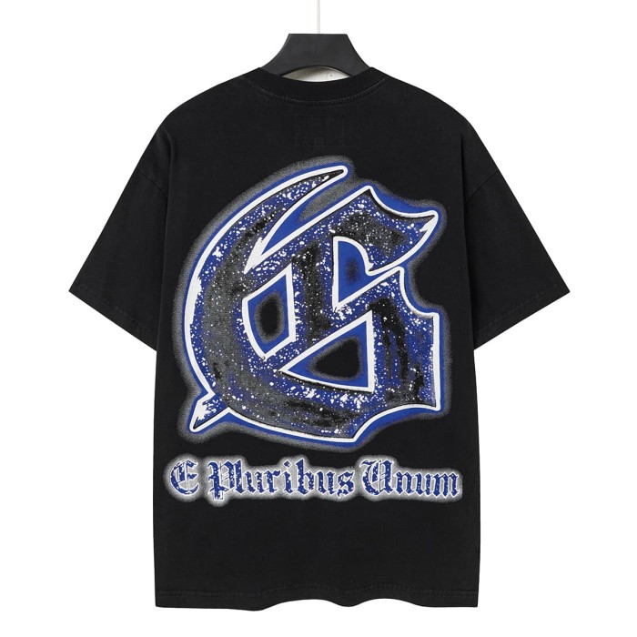 Retro Dark Dream Streetwear Front Blue Outline Graffiti Letter Starry Human Silhouette Scene Back Blue Border Galaxy GS Logo T-Shirt 29345676