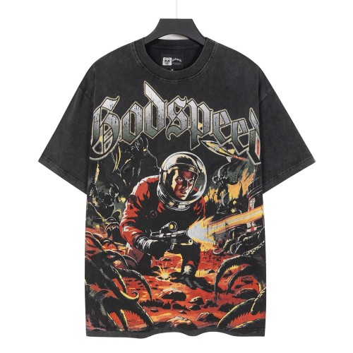 Retro Alien Horror Streetwear Front Vintage Space Warrior Monster Distressed Comic Gothic Letter Print Back Gradient Sun Eye Symbol T-Shirt 29345682