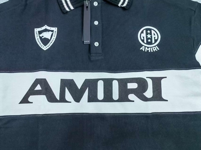 Amiri Double Emblem Logo Large Horizontal Letter Print Oversized Striped Collar Polo  Shirt 2 colors 29307078