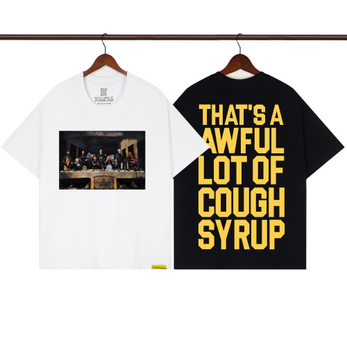 Pop Hip Hop Streetwear Front Cartoon Characters Last Supper Oil Painting Back Large Bold Yellow Block Letter Print T-Shirt 2 colors 29345276