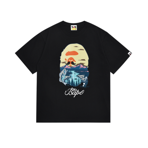 Outdoor Fishing Scenery Ape Head Print Tee 2 colors 29345617