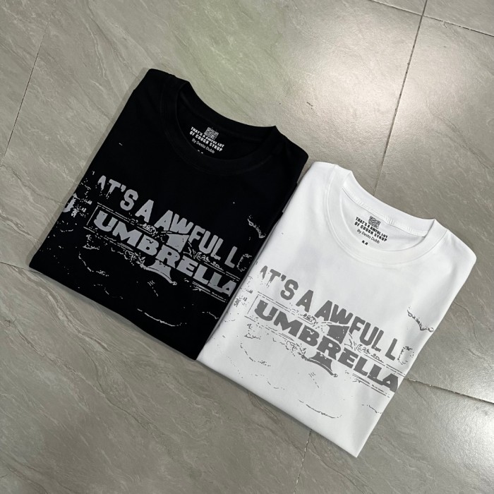 Grunge Hip Hop Streetwear Front Faded Distressed Umbrella Text Back Giant Stacked Worn Block Letter Print T-Shirt 2 colors 29345297