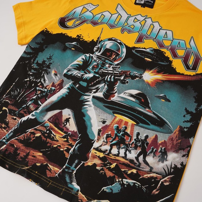 Retro Alien Streetwear Front Space Warrior UFO Vintage Comic Gothic Letter Print Back Gradient Sun Eye Symbol T-Shirt 2 colors 29345673