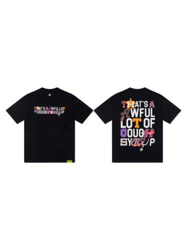 Y2K Modern Street Front Tiny Star Accent Multicolor Letter Back Big Mixed Color Stacked Text Print T-Shirt 29345354