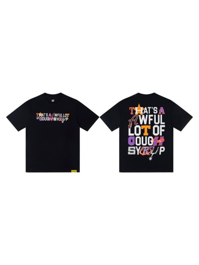 Y2K Modern Street Front Tiny Star Accent Multicolor Letter Back Big Mixed Color Stacked Text Print T-Shirt 29345354