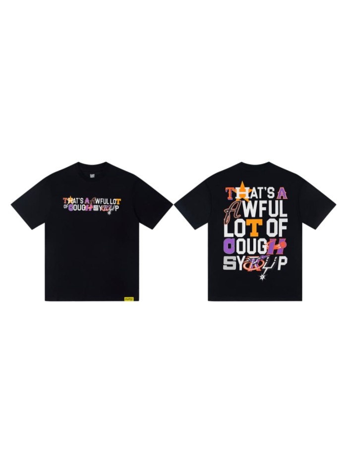 Y2K Modern Street Front Tiny Star Accent Multicolor Letter Back Big Mixed Color Stacked Text Print T-Shirt 29345354