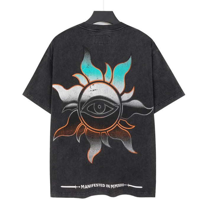 Retro Alien Horror Streetwear Front Vintage Space Warrior Monster Distressed Comic Gothic Letter Print Back Gradient Sun Eye Symbol T-Shirt 29345682