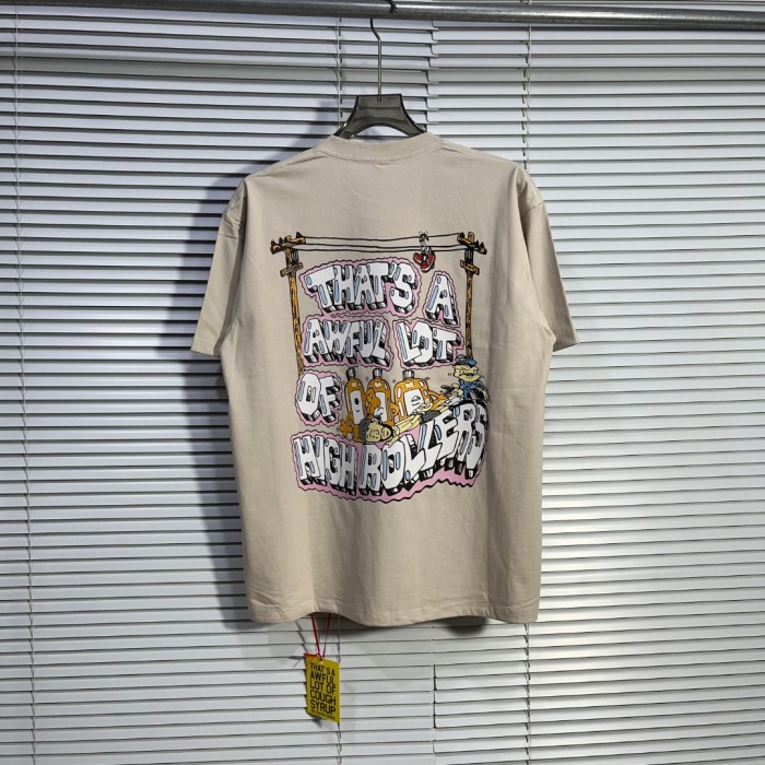 Cartoon Hip Hop Streetwear Front Pink Outline Bubble Text Back Utility Pole Cartoon Character Bottle Figure Double Sided Print T-Shirt 29345275
