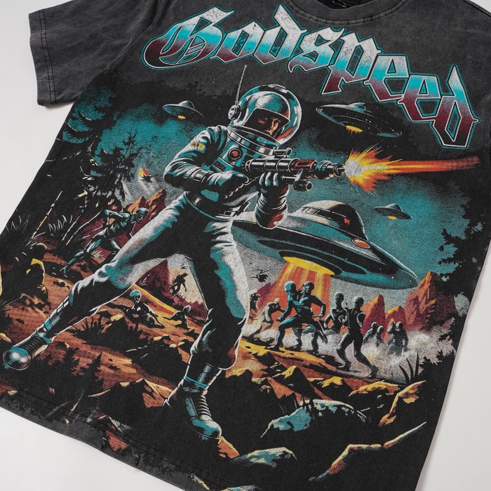 Retro Alien Streetwear Front Space Warrior UFO Vintage Comic Gothic Letter Print Back Gradient Sun Eye Symbol T-Shirt 2 colors 29345673