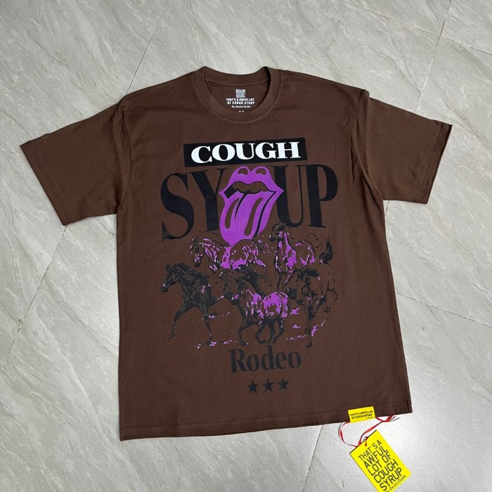 West Coast Casual Fashion Chocolate Brown Western Horse Herd Purple Tongue Graffiti Print T-Shirt 29345273