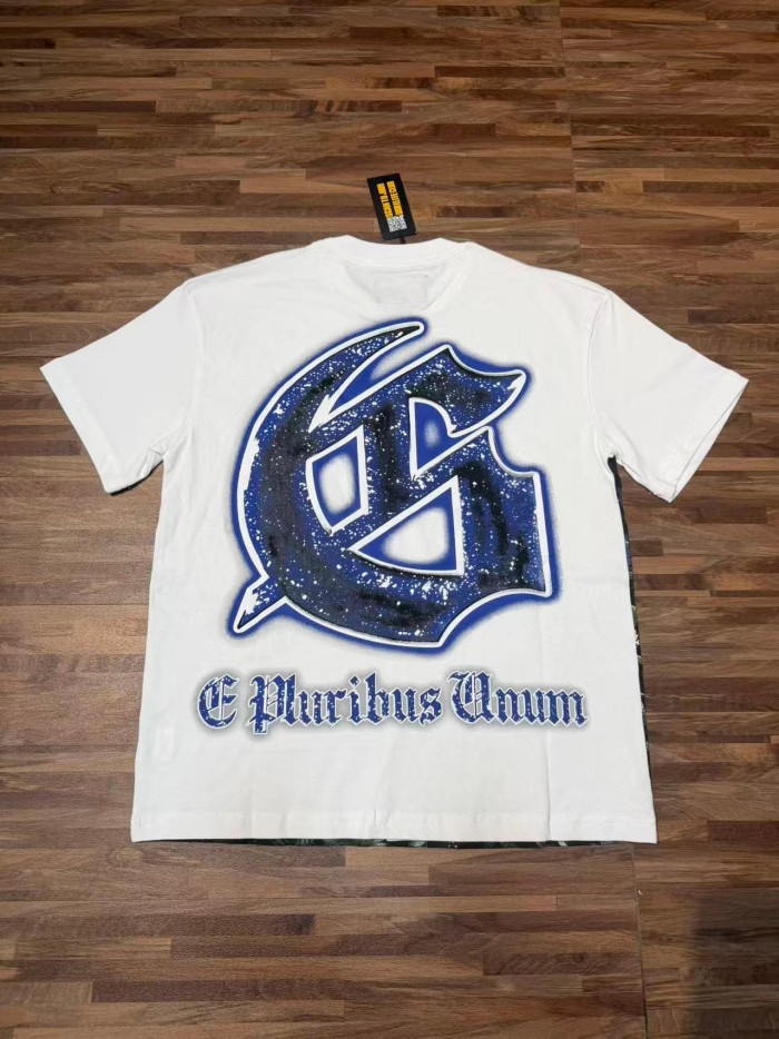 Retro Sci Fi Streetwear Front Vintage Alien Landing Comic Scene Gothic Letter Print Back Blue Outline Speckled GS Logo T-Shirt 2 colors 29345652