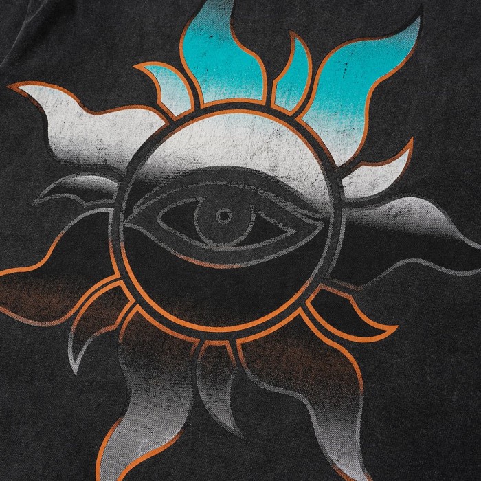 Retro Alien Streetwear Front Space Warrior UFO Vintage Comic Gothic Letter Print Back Gradient Sun Eye Symbol T-Shirt 2 colors 29345673