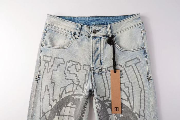 1:1 quality version Ripped Earth Outline 1999 Print Washed Jeans 29345268