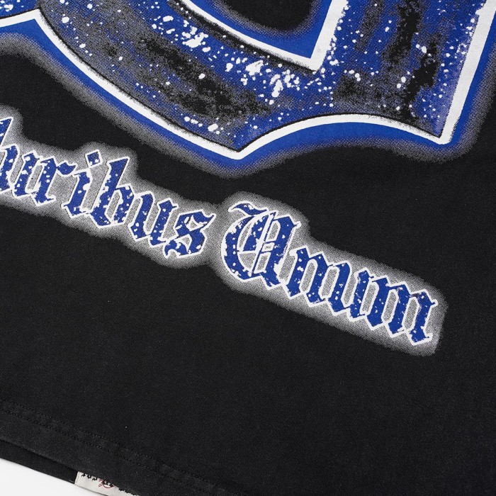 Retro Dark Dream Streetwear Front Blue Outline Graffiti Letter Starry Human Silhouette Scene Back Blue Border Galaxy GS Logo T-Shirt 29345676