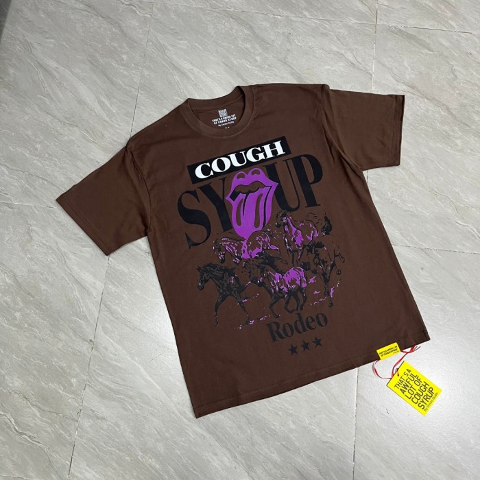 West Coast Casual Fashion Chocolate Brown Western Horse Herd Purple Tongue Graffiti Print T-Shirt 29345273
