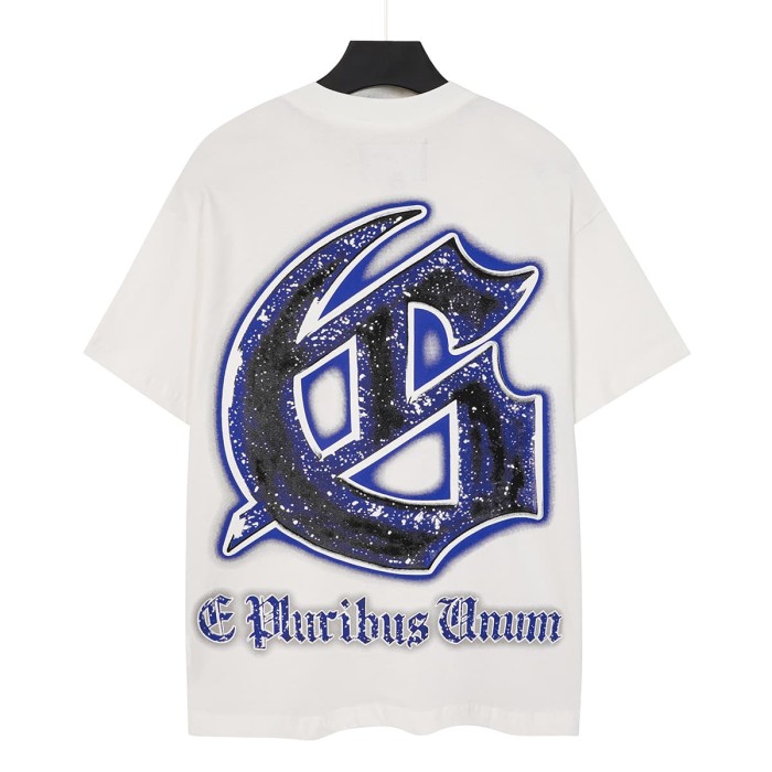 Retro Sci Fi Streetwear Front Vintage Alien Landing Comic Scene Gothic Letter Print Back Blue Outline Speckled GS Logo T-Shirt 2 colors 29345652