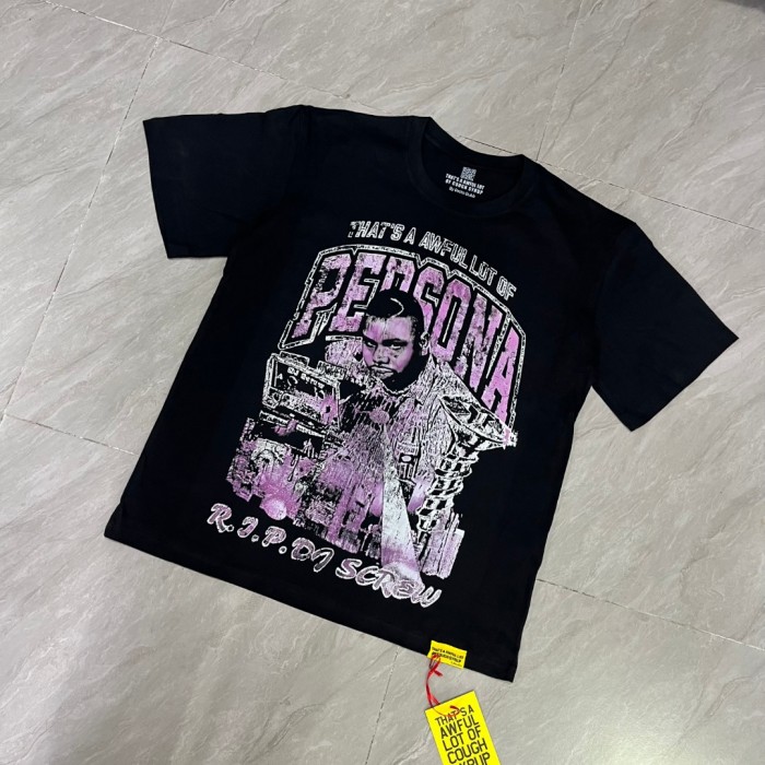 Retro Southern Rap Streetwear Black Base Faded Wash DJ Screw Portrait Typography Print T-Shirt 29345274