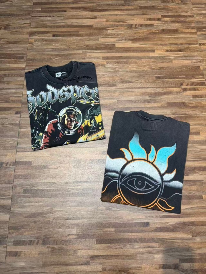 Retro Alien Horror Streetwear Front Vintage Space Warrior Monster Distressed Comic Gothic Letter Print Back Gradient Sun Eye Symbol T-Shirt 29345682